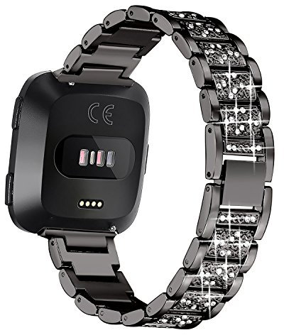 GIMart Kompatibel mit Fitbit Versa Metallarmband Damen Mädchen Bling Strass Edelstahl Ersatz Uhr Armband Zubehör Armband für Fitbit Versa 2/Versa Lite/Versa SE (Schwarz)