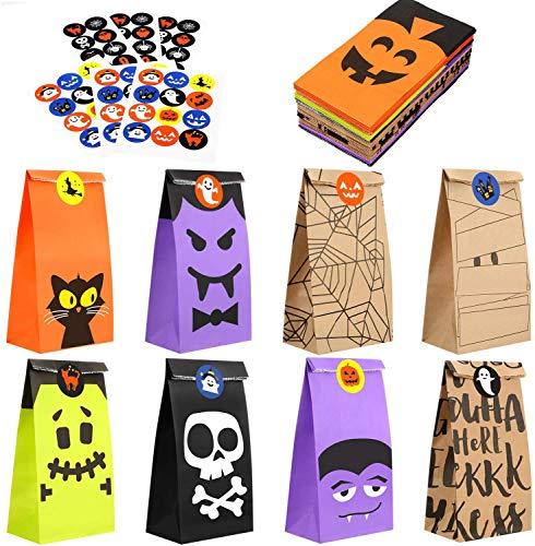 Halloween Süßigkeiten Candy Tüten,45 Stück Partytüten Papiertüten Geschenktüten Mitgebsel Partyzubehör Set Mit Stickern