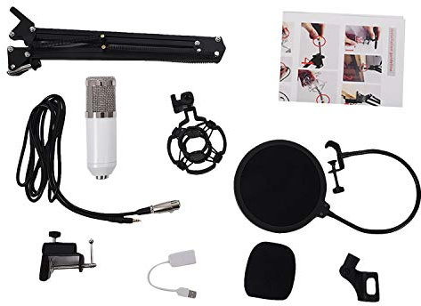 Gaetooely BM800 Condenser Microphone Kit Studio Suspension Boom Scissor Arm Sound Card White