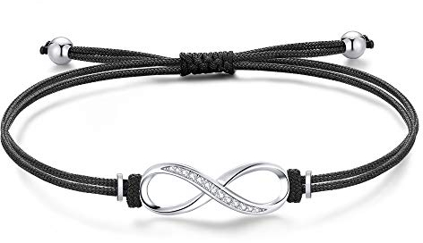 Unendlichkeitszeichen Armband Silber 925 Damen Mädchen Kinder, Infinity Mutter Tochter Mama, Stoff Schwarz Freundschaft Armband Personalisierte Geschenke für Frauen Mädchen Freundin Mama