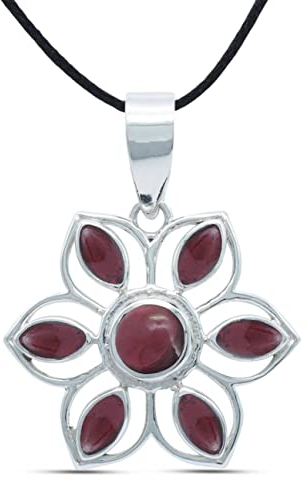 mantraroma Kettenanhänger 925 Silber Granat roter Stein Edelstein Kettenanhänger Damen Sterling Silber Halskette Anhänger Geschenk (MAH-153-02)