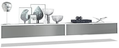 Vladon 2er-Set TV Board Lana 140, Made in Germany, Lowboards je 140 x 29 x 37 cm mit viel Stauraum, Korpus in Weiß matt, Fronten in Graphit seidenmatt | Große Farbauswahl