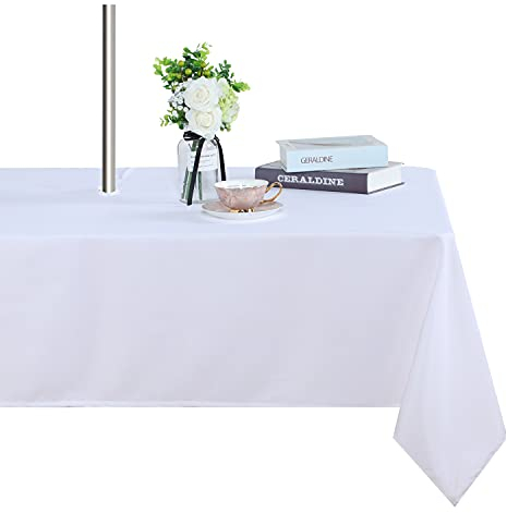 Fitable Ovale, längliche Tischdecke, für den Außen- und Innenbereich, waschbar, wasserdicht, knitterfrei, Weiß, 132.1x177.8 cm