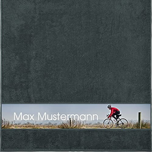 Manutextur Duschtuch mit Namen - personalisiert - Motiv Radsport 5 - viele Farben & Motive - Dusch-Handtuch - anthrazit - Größe 70x140 cm - persönliches Geschenk mit Wunsch-Motiv und Wunsch-Name