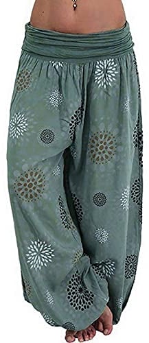 Haremshose Damen Pumphose Weite Bein Hosen mit Blumenmuster Sommer Beiläufig Yogahosen Loose Hippie Pluderhose Baumwolle Harem Hosen Kurz Pumphose 3/4 Baggy Hose Leichte Hippie Pluderhose