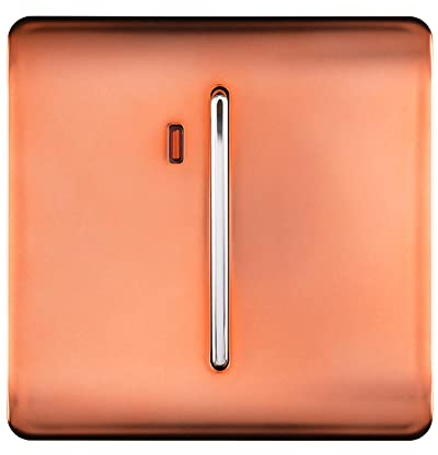 Trendi Easy to install Screwless Artistic Modern Glossy Double Pole Raised Profile 20 A 240V Tactile Chrome Single Switch with Neon Insert Copper -ART-WHS1CPR