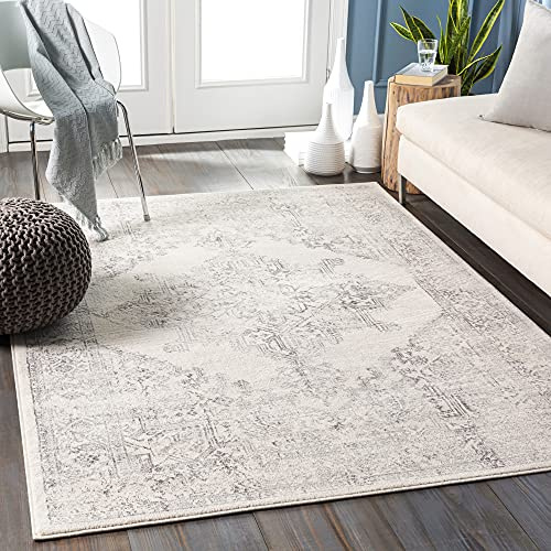 Livabliss Ceren Roma Vintage Rug, Living Room – 200x200 cm, White & Grey