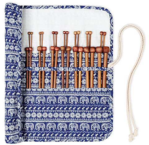 Coopay Bamboo Knitting Needles Short 25cm, Lightweight Wooden Knitting Needle Set With Carry Case, Warm Bamboo Needles for Arthritis Hands UK Size Include 3.25mm 3.75mm, Beginner Knitter Gift Set