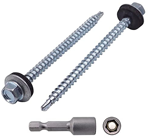 Lot de 500 vis autoforeuses DIN 7504-K en acier zingué 4,8 x 70 mm avec rondelles EPDM, tête de rondelle hexagonale, vis à tôle autotaraudeuses