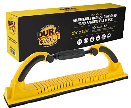 Dura-Gold Pro Series Adjustable Radius Flex Longboard Hand Sanding File Block with Both Hook & Loop Backing and PSA Backing Conversion Adapter Pad, Use Continuous Rolls or Sandpaper Sheets, Auto, Wood