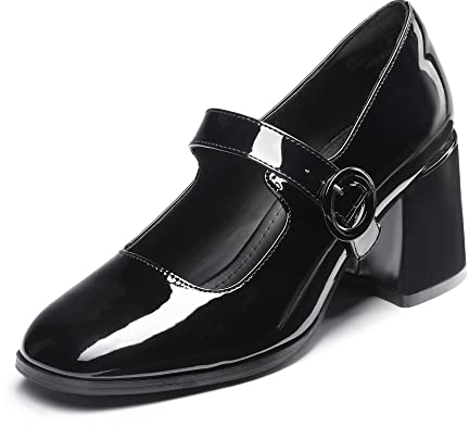 DREAM PAIRS Women's Mary Jane Shoes Close Toe Dress Pumps Shoes SDPU2232W,Size 6.5,Bright Black,SDPU2232W