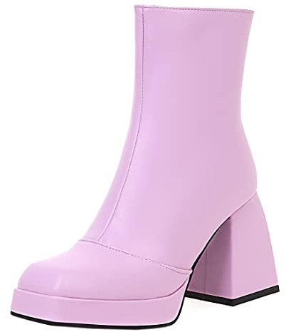 Cozivwaiy Donna Stivaletti Tacco A Blocco Punta Quadrata Stivali Alla Caviglia Tacco Grossos Cosplay Party Stivaletto Zipper Viola Size 39 Asian