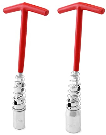 QWORK Universal-Zündkerzen-Steckschlüssel, 2 Satz 16 mm und 21 mm T-Griff-Schraubenschlüssel, 360 Grad drehbar, Innensechskantschlüssel-Entferner, legierter Stahl