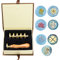 ANBOSE Wachs-Siegel-Stempel-Set mit 7 PCS abnehmbare Messingköpfe und 1 Holzgriff, Sonnenblume drei Blumen Lotus Siegel Wachsstempel für Karten Einladungen, M