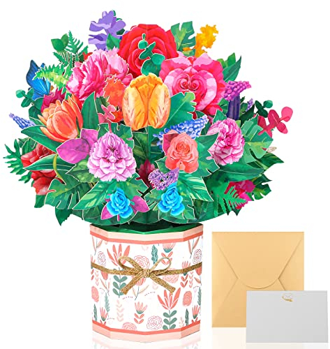Modacraft 3D Pop Up Grußkarten Nelken und Rosen, Pop Up Karte Blumen mit Umschlag Nachrichtenkarten, Popup Karte für Geburtstag Valentinstag Graduierungszeremonie Hochzeiten Muttertag Jahrestag