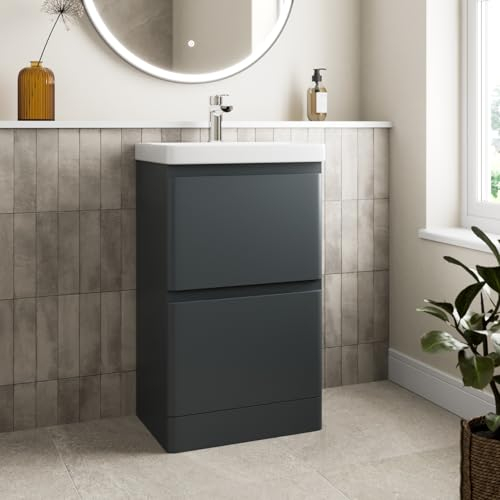 Affine® 500mm Vanity Unit Wash Basin Sink Bathroom Floor Standing Storage Cabinet Cupboard Cloakroom, Soft Close Drawers, Anthracite Grey