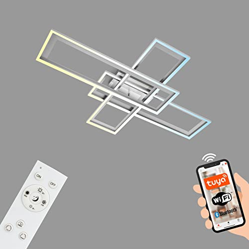 BRILONER - LED Deckenlampe Smart Home, funktioniert mit Alexa, Fernbedienung, LED Lampe, Deckenleuchte, Wohnzimmerlampe, Schlafzimmerlampe, Deckenbeleuchtung, 104x71x10 cm, Alufarbig