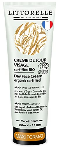 Crème de Jour Visage Peau Douce - Maxi Format 100 ml - Certifiée Bio – 99% d’Origine Naturelle à l'Eau d'Orge Bio - Crème Hydratante Homme Femme - Soin Peau Sensible, Sèche – Made in France