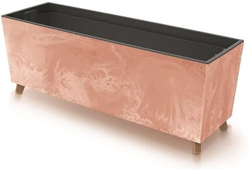 Blumenkasten Blumentopf Blumenkübel mit Füßen Breite 77cm Pflanzkübel mit Pflanzeinsatz Case N Beton Optik Beine Pflanzschale (Terrakotta Beton)