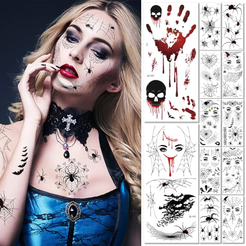 Ctxtqtdt 12 Feuilles Tatouage Araignée Halloween, Tatouage Visage Halloween, Tatouage Ephemere Halloween, Tatouage Araignée pour Halloween Maquillage Cosplay Fête (Araignée)