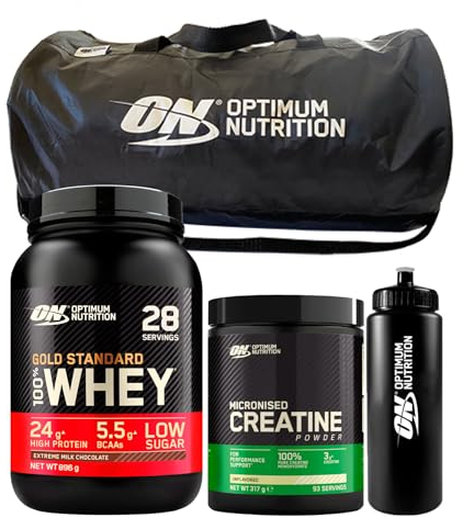 Optimum Nutrition Gold Standard 100% Whey Proteine Polvere Cioccolato al Latte 896g + Micronised Creatine Powder Creatina 317g + BORSONE + BORRACCIA