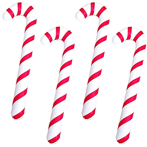 4 Stück 90 cm Aufblasbare Zuckerstangen Weihnachtsdeko, Aufblasbare Weihnachtsdeko Zuckerstangenstäbe, Groß Weihnachts Deko für Outdoor Haustür Weihnachtsdekorationen(Rot-Weiß)