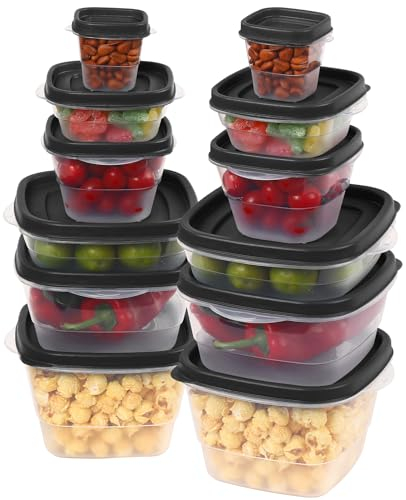 Rainberg 50 PCS Food Storage Set, Food Storage Containers, Cereal Storage Containers, Food Containers with Lids, Food Storage, Microwave and Freezer Safe, BPA Free. (Black)