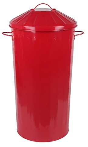 simpa 46L Colourful Vintage Style Metal Tapered Dustbins & Lids - Red 70cm (H) x 33cm (Dia)