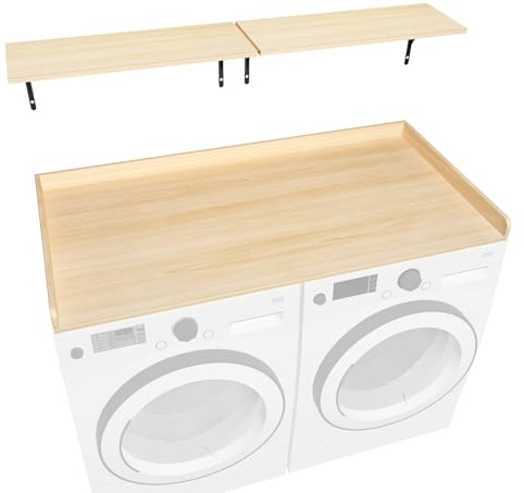 Securaiser Lavatrice asciugatrice controsoffitto con ripiani, rondella in legno e piano di lavoro dell'asciugatrice, 68,1 x 136,9 cm, Burlywood