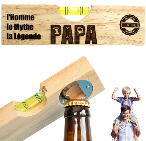 ERNESTINE - Décapsuleur 2 en 1 Papi niveau à bulle ET décapsuleur - cadeau fête des pères et des grands pères - cadeau papi outil bricolage homme bricoleur - cadeaux homme anniversaire Noël porte clés