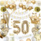 50 Geburtstagsdeko, gold 50 Geburtstag deko für Männer Frauen gold weiße Luftballons HAPPY BIRTHDAY Banner Nummer 50 Luftballons Krone Stern Herz Luftballons HAPPY 50th BIRTHDAY Kuchenaufsatz