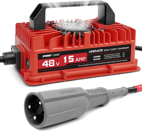 EPOWREY Chargeur de Batterie pour voiturette de Golf 15 A 48 V pour Club de Voiture avec Prise Ronde à 3 Broches