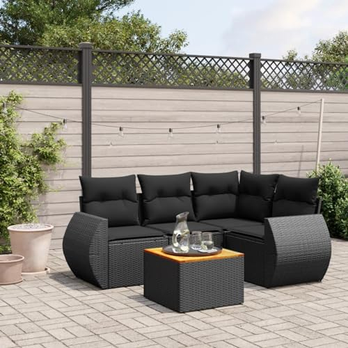 SECOLI Balkon Lounge Balkonmöbel Keiner Sofa Outdoor Gartensofa 3-Sitzer Gartenmöbel-Set Ecksofa Garten Balkonlounge Rattan Polyrattan Lounge Gartenlounge Terrassenmöbel Schwarz 5-tlg-Type-211