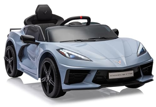 12V Kids Ride on Car Licensed Corvette Battery Powered Car Toddles Electric Sports Car Toy with Remote Control, Visual Dashboard, LED Lights, Music, Gifts for Boys Girls, Light Blue