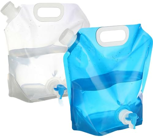 2 pièce Réservoir d'eau Pliable avec Robinet et Couvercle, 10L Bidon d'eau Flexible Sac d'eau Pliable, Bidons Eau Pliables Poche d'eau Portable pour Randonnée Pique-Nique Barbecue Camping en Plein Air