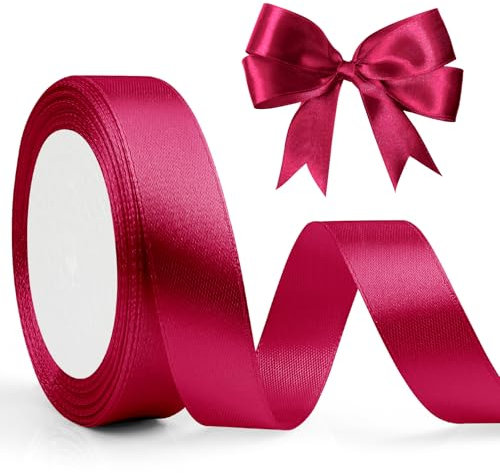 Ruban Satin Rose Vif 20mm X 23m, Ruban Cadeau Emballage Ruban Sapin De Noel Polyester Ruban Satin Rose Ruban Tissu Pour Ballon, Couture,Voitures, Décoration Mariage, Bouquet, Gâteau,Fete Anniversaire