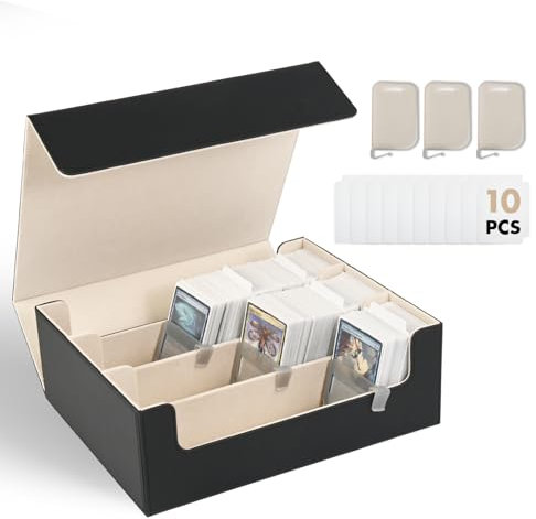 ZLCA Triple Card Deck Box for TCG, MTG & Commander Cards Holds 1800+, PU Leather Magnetic Closure, Organizer (Black&Gold)