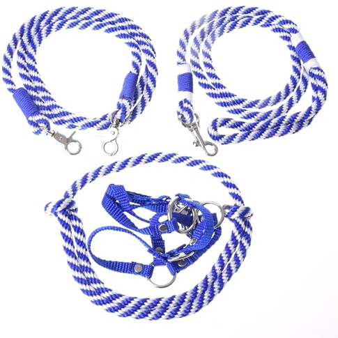 LarDen Hobby Horse Zubehör Set Start - Halfter mit Strick, Halsring, Zügel für Große M Steckenpferd - Blau, Stockpferd StarterSet, Hobby Horsing Pferd, Spielzeug Kinder, Spielpferd Führstrick