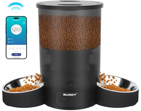 SURDY 3L Futterautomat Katze 2 Näpfe, 2.4G/5G WiFi Smart Katzenfutter Automat mit APP-Steuerung, Futterspender für Katzen/Hunde, Timed Pet Feeder programmierbar 1-10 Mahlzeiten, 10s Meal Call