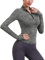 Rapbin Womens Gym Tops Long Sleeve Sports T-Shirt Fitness Workout Yoga Crop Tops Ladies Running Tee Shirts Half Zip Breathable Activewear with Thumb Holes Heather Grey M