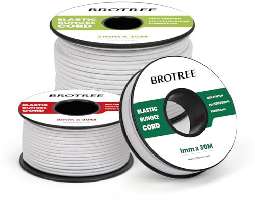 Brotree Corda Elastica Cordoncino Elastico 3mm x 30m Filo Elastico Corda Gomma Corde Elastiche per Fai da te, Artigianato, Braccialetti, Cucito, Perline, Gioielli, Tende e Zaino - Bianco