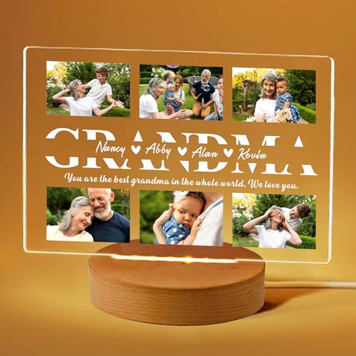 Personalised Gifts for Grandma Christmas Birthday Photo Gifts for Grandma Nana 7 Colors Night Light Acrylic Plaque Great Grandma Gift from Grandchildren(Grandma)