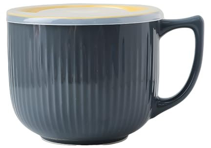 900mL Soup Bowl,Ceramic Soup Mug,Microwave Soup Mug with Lid,Large Porridge Bowl Soup Bowls with Handle,Soup Cup Containers for Ramen,Noodle,Porridge,Oatmeal,Yogurt,Cereal,Salad,Breakfast (Dark Grey)