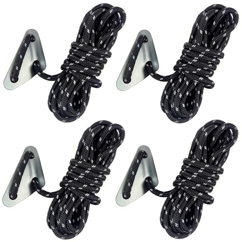 makstore 4 PACK 6mm Tent Guy Ropes, 4m long Reflective Outdoor Guy Ropes with Tensioner, 650LB Heavy duty Nylon Cord Rope for camping (Black, 6mm)