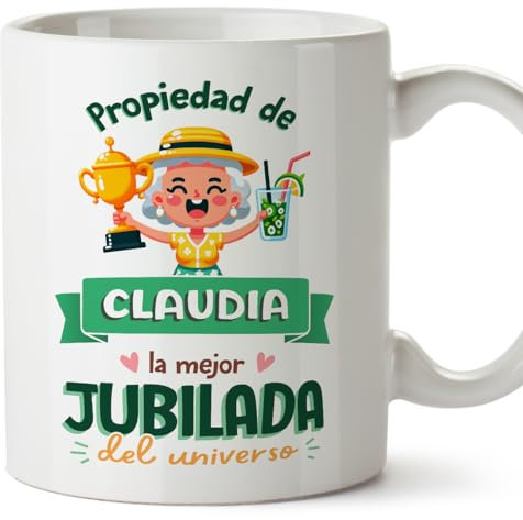 MUGFFINS Tazas Personalizadas para JUBILADA mujer - En Español - Propiedad de - 11 oz / 330 ml - Regalo Personalizable original y divertido