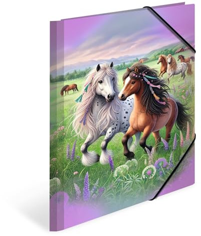 HERMA Sammelmappen A4 Pferdewelt Set, 3 Stück, Eckspanner-Mappen aus Pappe mit Kindergarten Motiv, Gummizug, Innenklappen und Innendruck für Jungen, Mädchen und Kinder