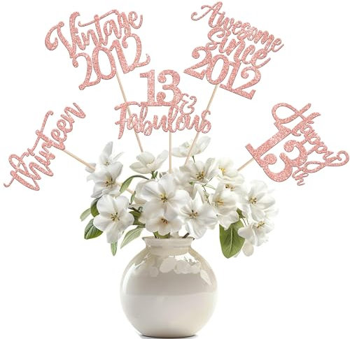 15 Stück Vintage 2012 Cake Toppers Happy 13th Thirteen Awesome Since 2012 Tortendeko 13 Fabulous Kuchen Deko für Prost auf 13 Jahre Geburtstag Hochzeitstag Party Kuchen Dekorationen Rosegold