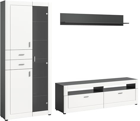 Newroom Wohnwand Weiß Matt Grau Schrankwand Modern Zeitlos - Anbauwand Wohnzimmermöbel - [Mercury.Fifteen] Wohnzimmer Schlafzimmer Büro Flur