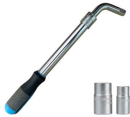 MIKKUPPA Teleskop Radmuttern-Schlüssel Set mit 17/19 mm & 21/23 mm Stecknuss | 1/2 Zoll Antrieb | Ausziehbarer Radschlüssel mit Aufbewahrungstasche – Ideal zum Reifenwechsel