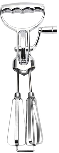 Hintyne Edelstahl Schneebesen mit Handkurbel, Doppelkopf-Handmixer, tragbares Küchenkochwerkzeug, rotierender Schneebesen, groß, Silber